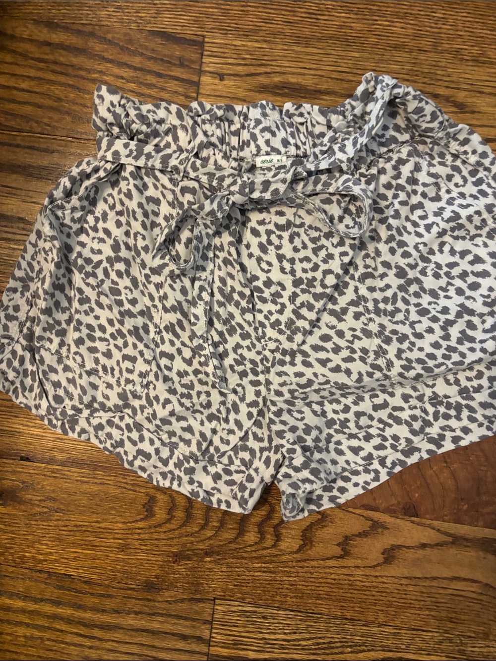 aerie Light Gray Leopard Paperbag Waist Shorts